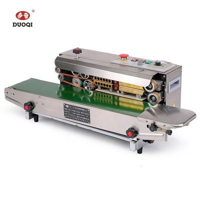 Máquina de sellado térmico de acero inoxidable DUOQI FR-770SS con accionamiento eléctrico para películas de embalaje